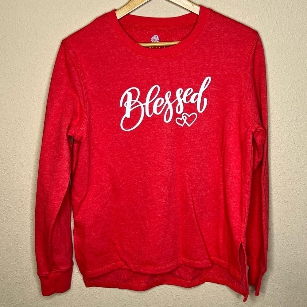 PositiviTees Red "Blessed" Sweatshirt Women's Size Small